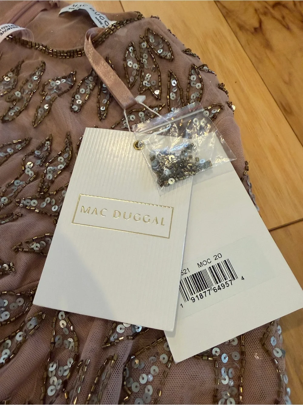 NWT Mac Duggal Size 20 Hand Beaded Sequin Cocktail MIDI Dress Long Sleeve